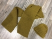 Écharpe et bonnet laine marron tricot fait main 