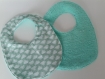 Bavoirs bébé en tissu et éponge vert lagon et motifs jungle fermeture par pression taille 0-6 mois - en lot 