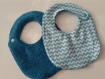 Bavoirs bébé en éponge bleu canard et tissus motifs géométriques fermeture par pression taille 0-6 mois - lot 