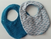 Bavoirs bébé en éponge bleu canard et tissus motifs géométriques fermeture par pression taille 0-6 mois - lot 