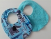 Bavoirs bébé en tissu et éponge turquoise et motifs jungle fermeture par pression taille 0-6 mois - en lot 