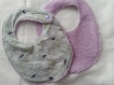 Bavoirs bébé en tissu et éponge lilas fermeture par pression taille 0-6 mois - en lot de 3 
