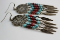 B.o "sora", amérindiennes en magnésite turquoise, corne rouge et métal bronze 