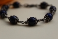 Bracelet "angelca", darkfantasy, lapis-lazuli et métal noir 