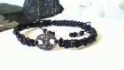 Bracelet "teshmus", mixte darkfantasy en onyx, cuir et métal noir 