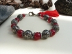 Bracelet "riraynea", darkfantasy en jade rouge et métal noir 