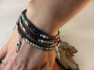 Bracelet wrap "ashaisha", amérindien en verre facetté, cuir et métal argenté 