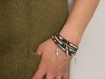 Bracelet wrap "ashaisha", amérindien en verre facetté, cuir et métal argenté 