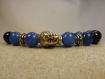 Bracelet "lobsang 21", homme shamballa tibétain, agate bleu, onyx noir et plaqué or 
