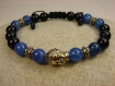 Bracelet "lobsang 21", homme shamballa tibétain, agate bleu, onyx noir et plaqué or 