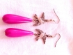 Boucles d'oreilles colombe et perle goutte rose 