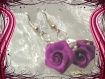 Boucles rose violette et pampille argenté 