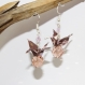 Boucles d'oreilles en origami en forme de grues mauve perle rose 