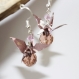 Boucles d'oreilles en origami en forme de grues mauve perle rose 