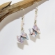 Boucles d'oreilles en origami en forme de cocotte jeux d'enfant violet, bleu et rose claire 