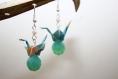 Boucles d'oreilles en origami en forme de grues bleu turquoise perle bleu turquoise 