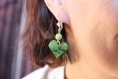 Boucles d'oreilles en origami en forme de coeur vert claire 