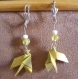 Boucles d'oreilles en origami en forme de colombe jaune/vert 
