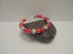 Bracelet femme perles rouge pailleté, blanc et argenté 