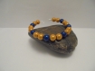 Bracelet femme perles jaune, bleu foncé et argenté 