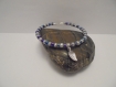 Bracelet femme feuille mini perles gris, bleu marine et argenté 