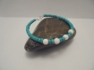 Bracelet femme mini perles turquoise, perle blanc et argenté 