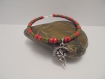 Bracelet femme fée mini perles kaki, rouge et argenté 