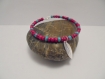 Bracelet femme feuille mini perles fuchsia, turquoise et argenté 