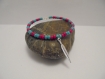 Bracelet femme plume mini perles fuchsia, turquoise et argenté 