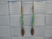 Boucles d'oreilles fantaisie feuille, bronze et perles 
