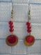 Boucles d'oreilles fantaisie bronze,perles et sequin rouge 