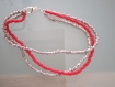 Bracelet perles de rocaille multi-rang argent et rouge 