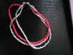 Bracelet perles de rocaille multi-rang argent et rouge 