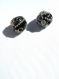 2 perles indonésiennes noires et argentées à strass 15 mm 
