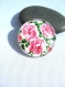 Cabochon en verre roses ouvertes rose fuchsia vert 25 mm 