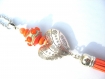 Sautoir perle de verre filé au chalumeau orange/beige chaine en acier inoxydable 