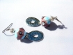 Boucles d'oreilles argentées turquoise et violette perles de verre filé à la flamme par artiste française sur supports en acier 