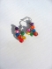 Boucles d'oreilles bohême grappes d'agates multicolores montées sur supports en acier inoxydable 
