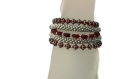 Ti amo : bracelet multi-rangs en perles de verre rouge rubis et argentées 