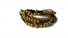 Bracelet en cuir noir 8 tours et perles dorées : collection les cuirs 