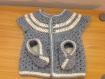 Brassière bébé et chaussons bleu gris et beige layettetaille 1 mois 