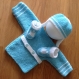 Brassière bébé bonnet chaussons layette 1mois turquoise et blanche 
