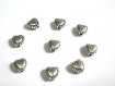 10 perles métal intercalaires coeur couleur argent vieilli 7mm 