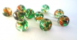 20 perles orange et vert tréfilé translucide en verre 6mm 