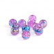 10 perles translucide rose tréfilé argenté et bleu en verre 8mm 