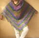 Grand poncho multicolore tricote main 