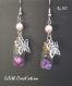 Boucles d'oreilles fée papillons violets - paillettes et perles (130816-a) 