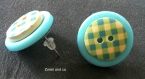 Boucles d'oreilles boutons bleus et boutons vichy verts et bleus 