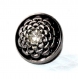 790r / bouton ancien en verre noir et argenté fleur cristal blanc 13mm 