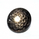 583r / 1 bouton ancien en verre noir et doré fleur cristal blanc 13mm 